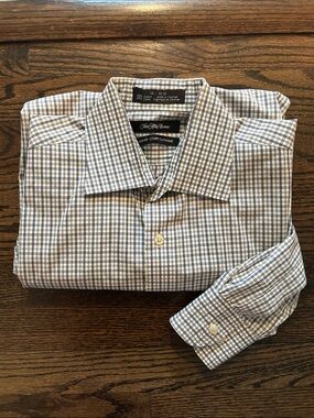 Saks Fifth Avenue White and Blue Checked Dress Shirt